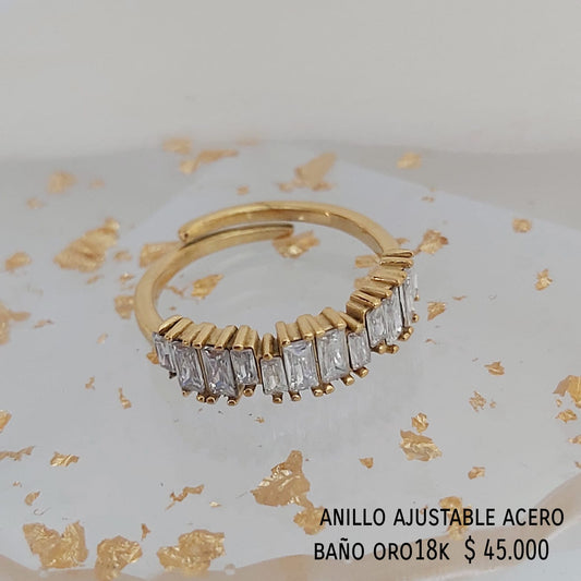 Anillo ajustable acero inox baño oro18k