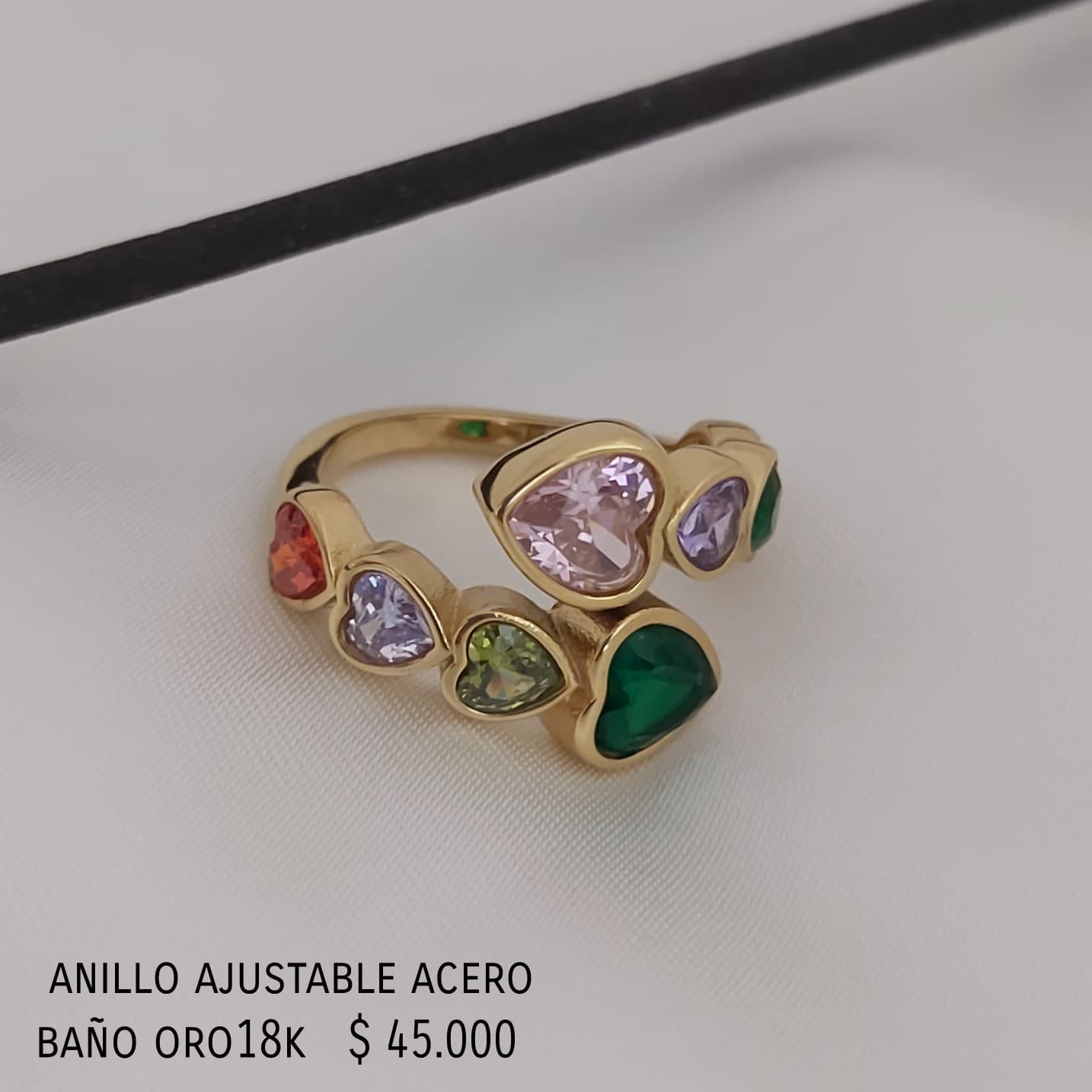 Anillo ajustable acero inox baño oro18k
