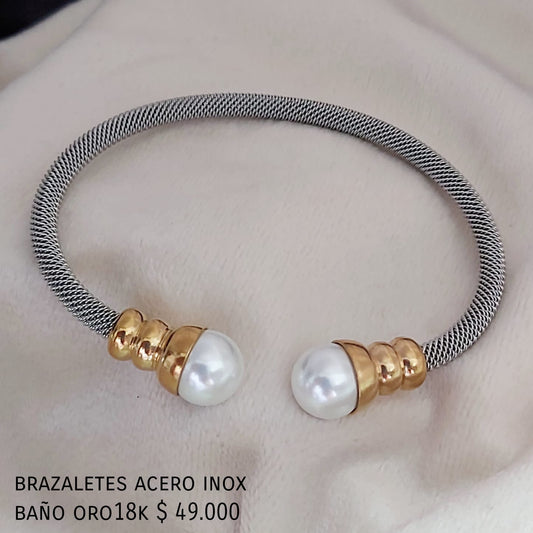 Brazalete acero inox baño oro18k