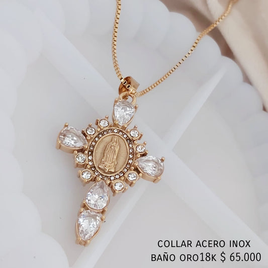 Collar cruz acero inox baño oro