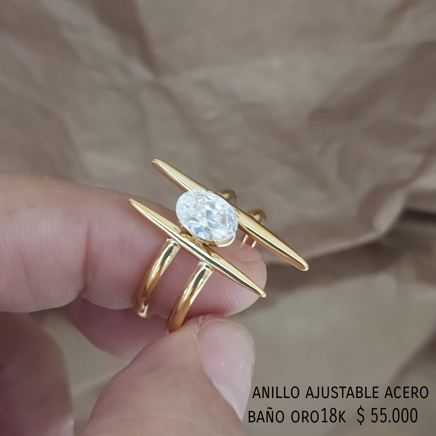 Anillo ajustable acero inox baño oro18k