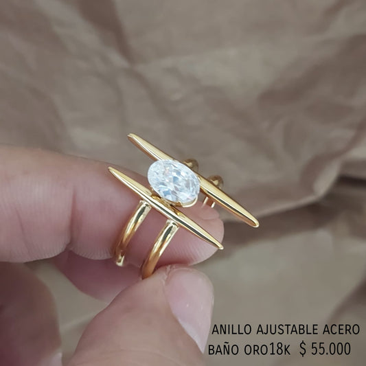 Anillo ajustable acero inox baño oro18k