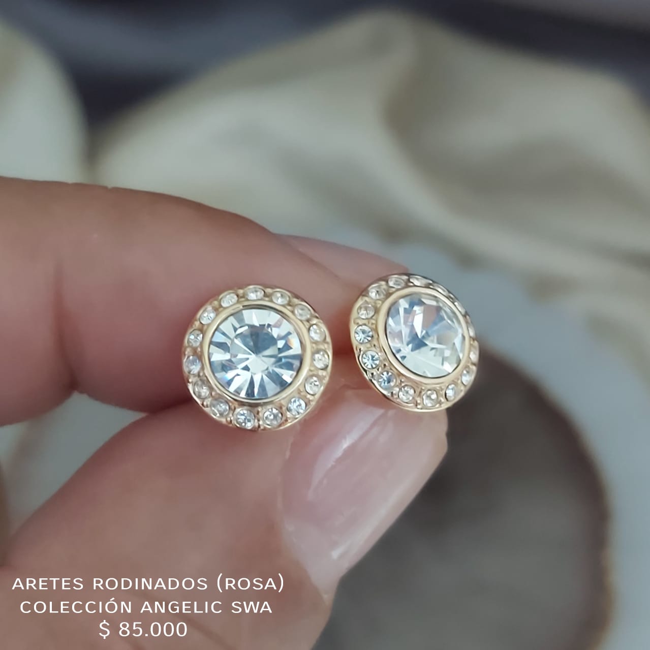 Aretes rodinados y cristales swa (rosa)