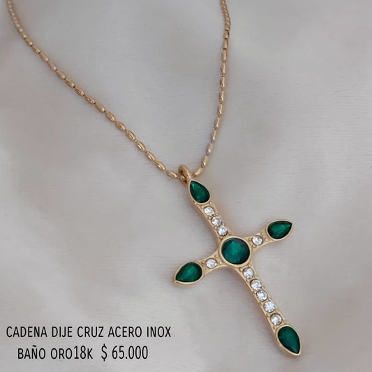 Cadena cruz acero inox baño oro18k