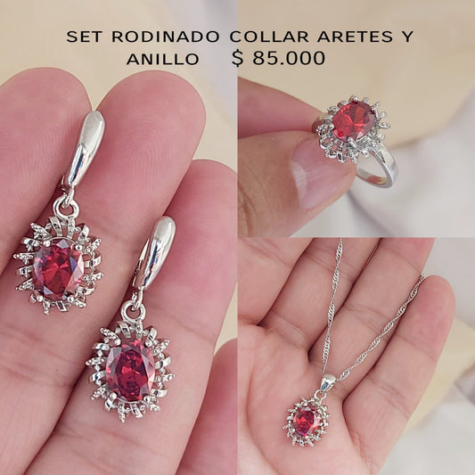 Set rodinado collar aretes y anillo