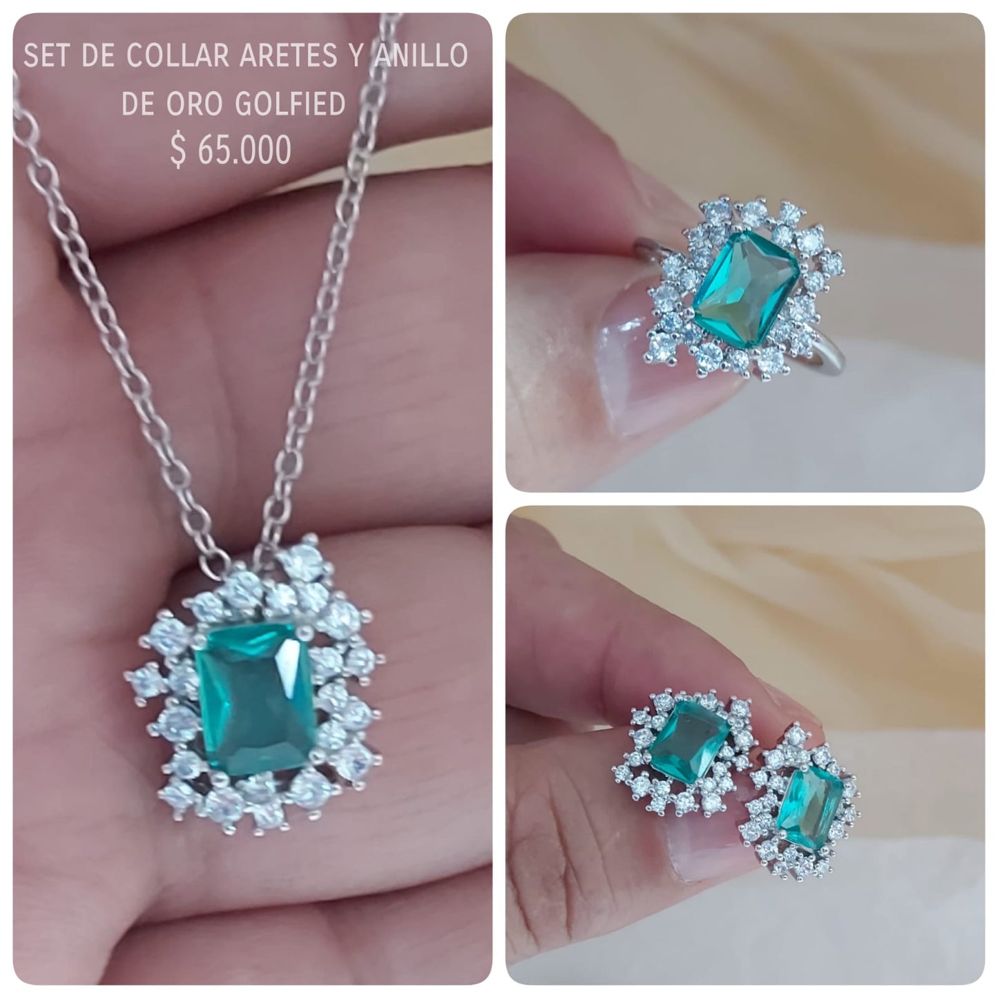Set collar aretes y anillo oro golfield
