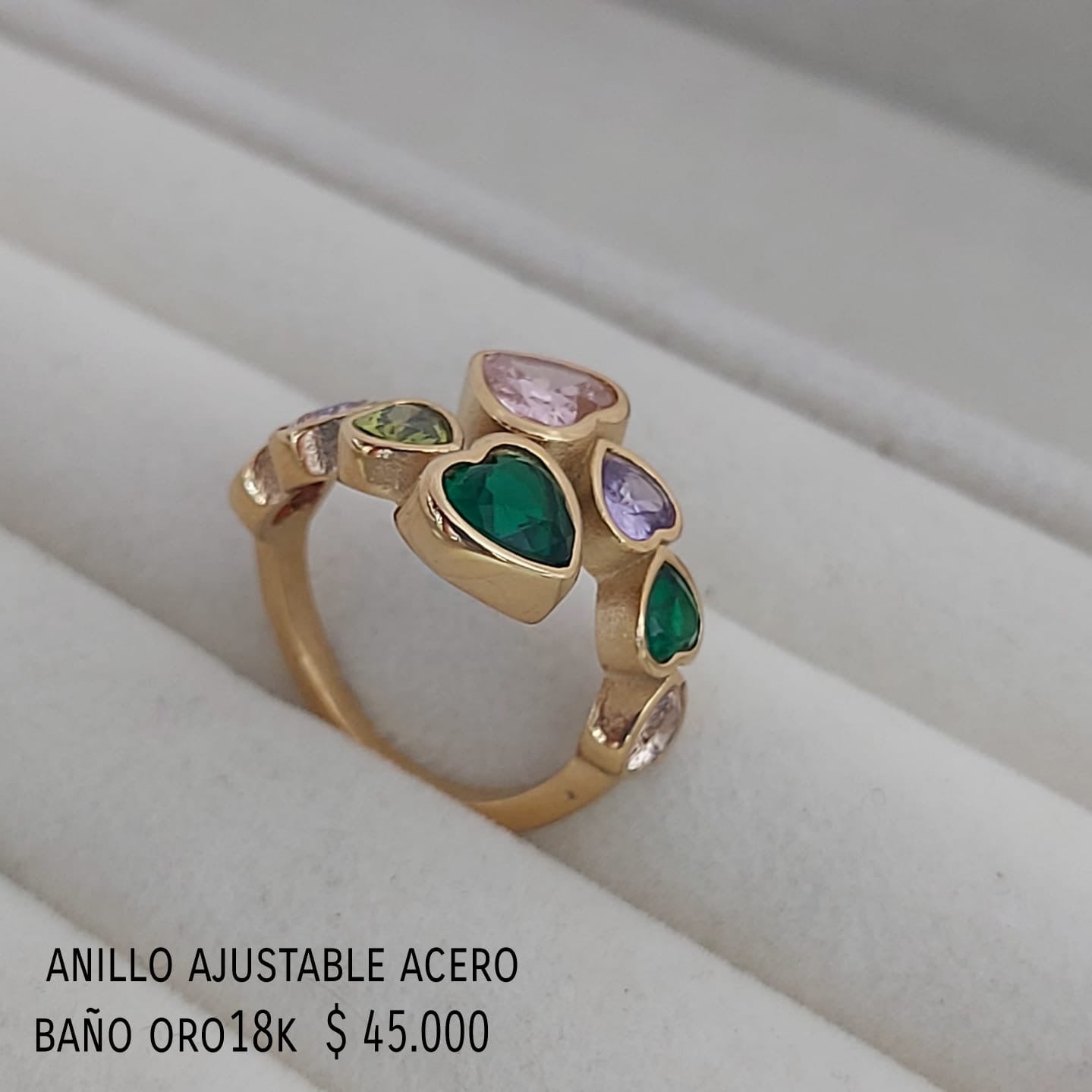 Anillo ajustable acero inox baño oro18k