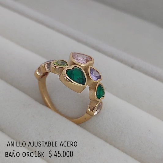 Anillo ajustable acero inox baño oro18k