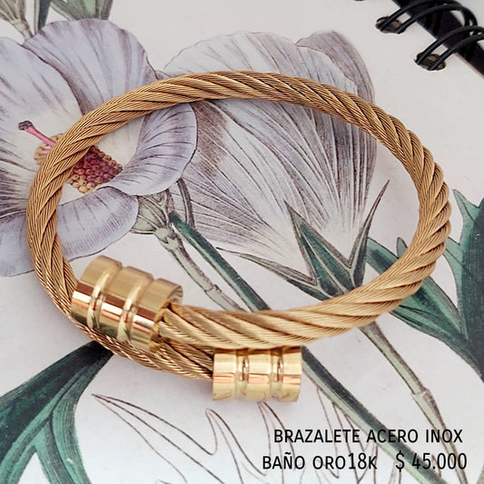 Brazalete acero inox baño oro18k