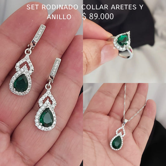 Set rodinado collar aretes y anillo