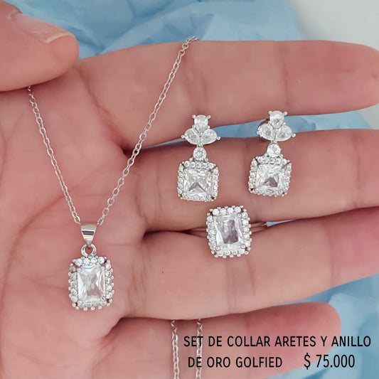 Set de collar aretes y anillo de oro golfield
