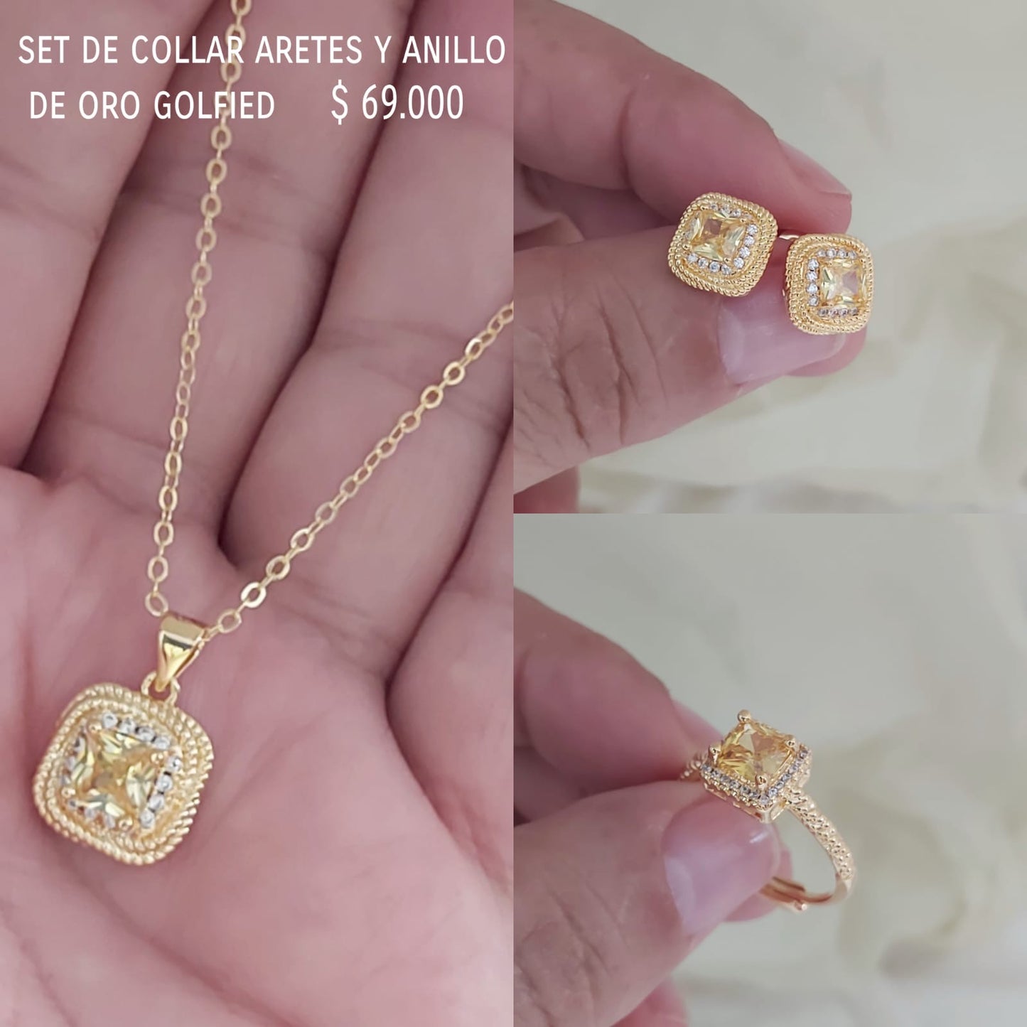 Set de collar aretes y anillo de oro golfield