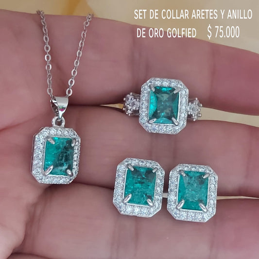 Set de collar aretes y anillo en oro golfield