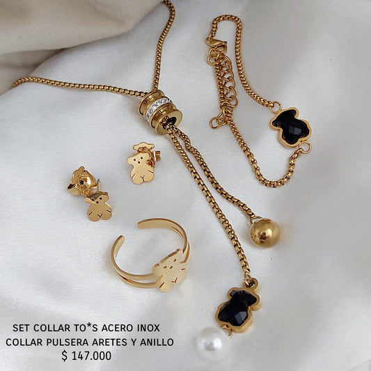 Set to*s acero inox collar aretes pulsera y anillo