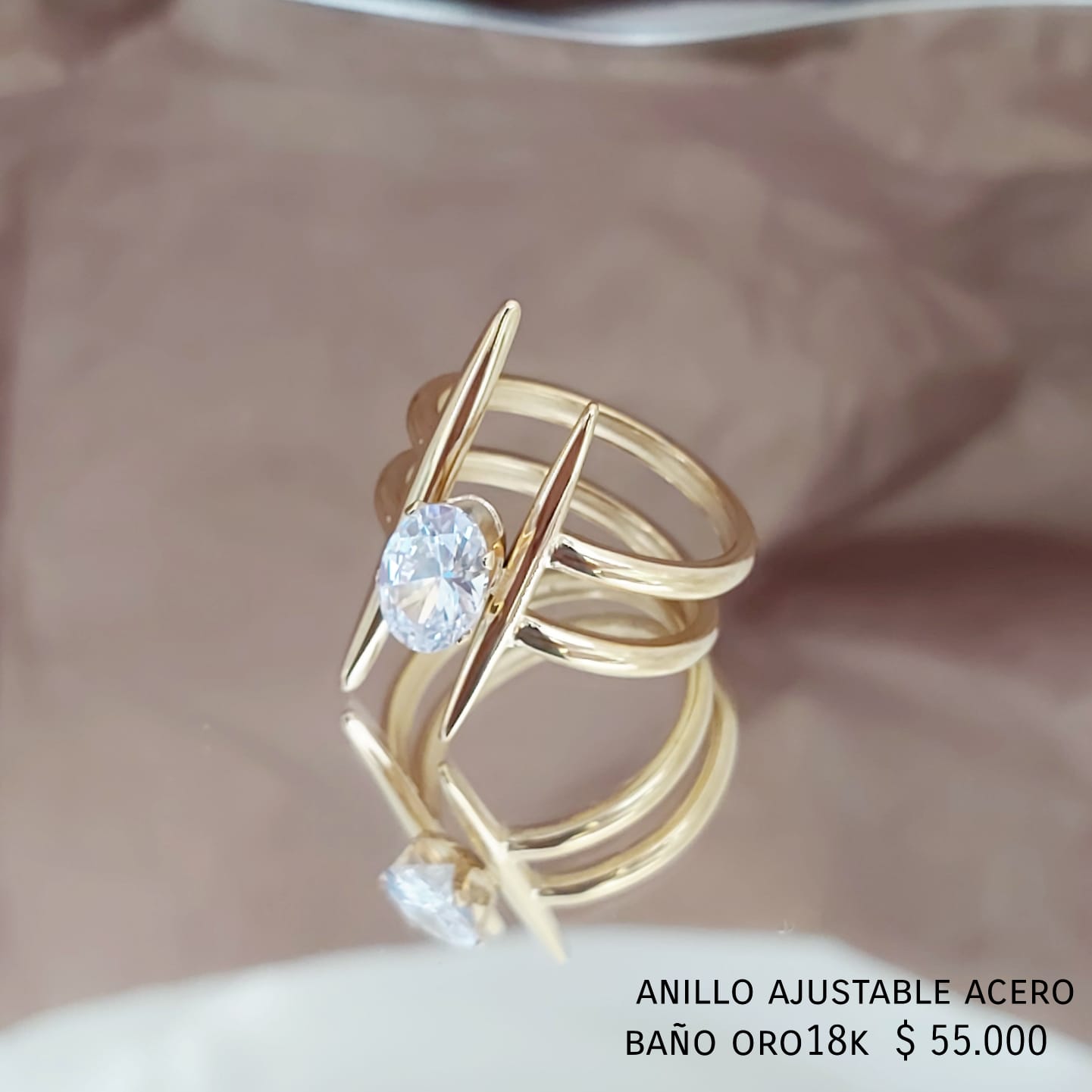 Anillo ajustable acero inox baño oro18k