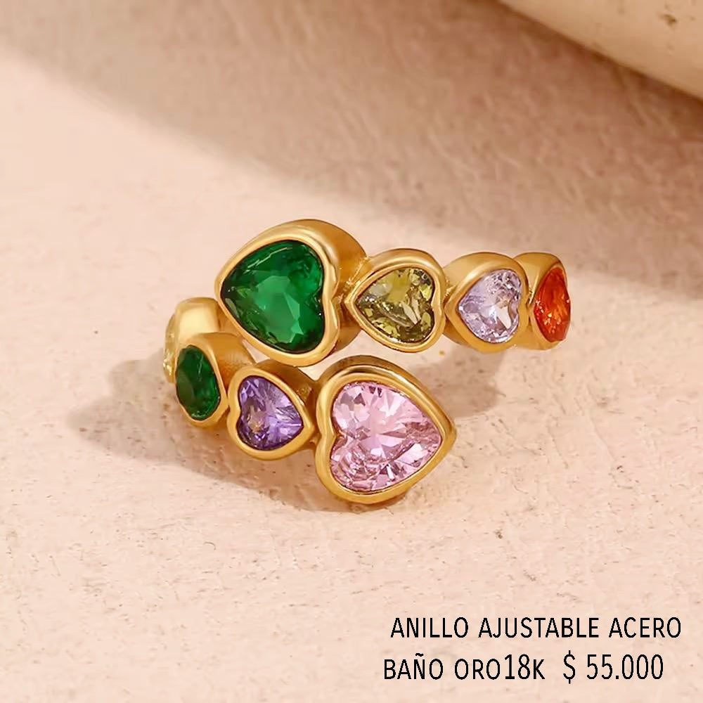 Anillo ajustable acero inox baño oro18k