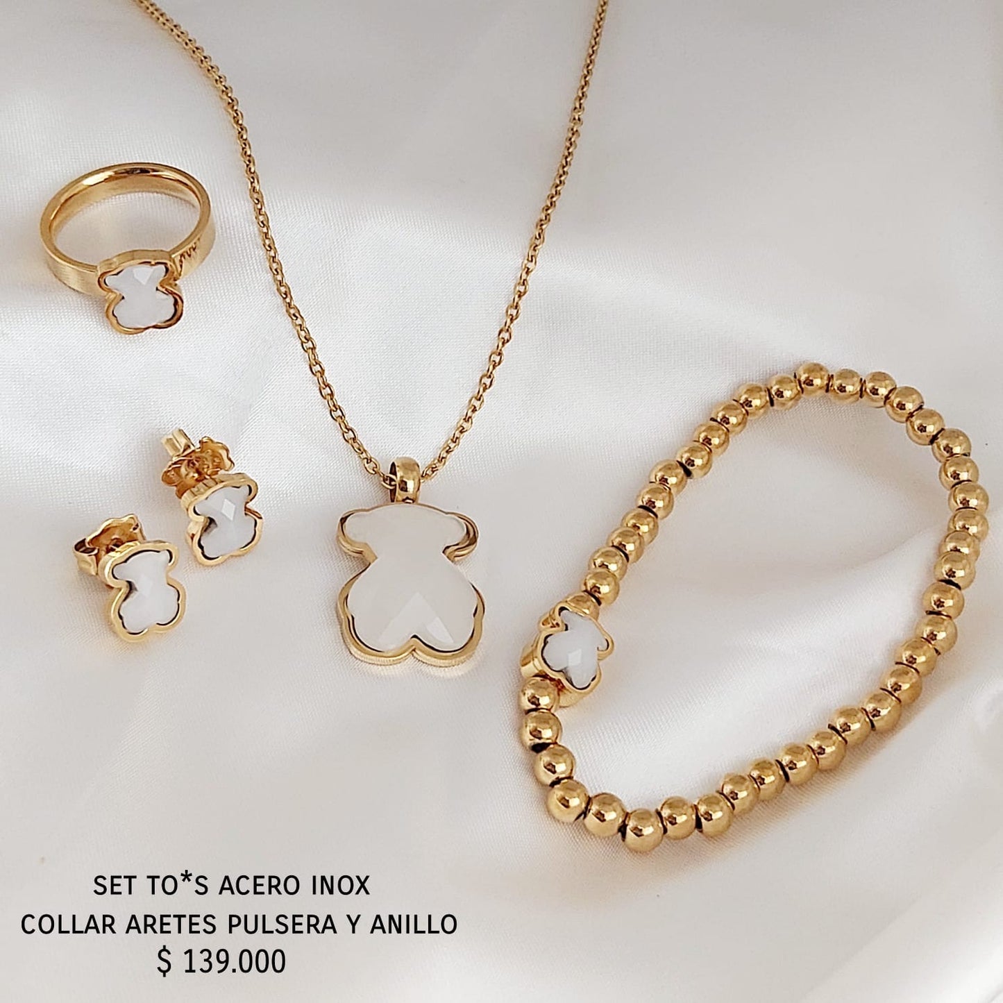 Set to*s acero inox collar pulsera aretes y anillo