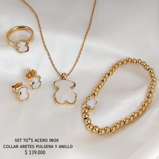 Set to*s acero inox collar pulsera aretes y anillo