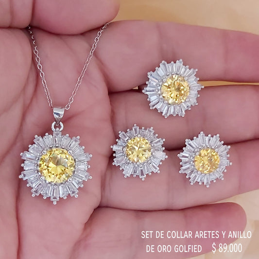 Set de collar aretes y anillo de oro golfield