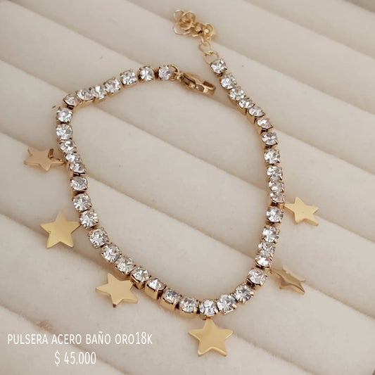 Pulsera acero inox baño oro18k