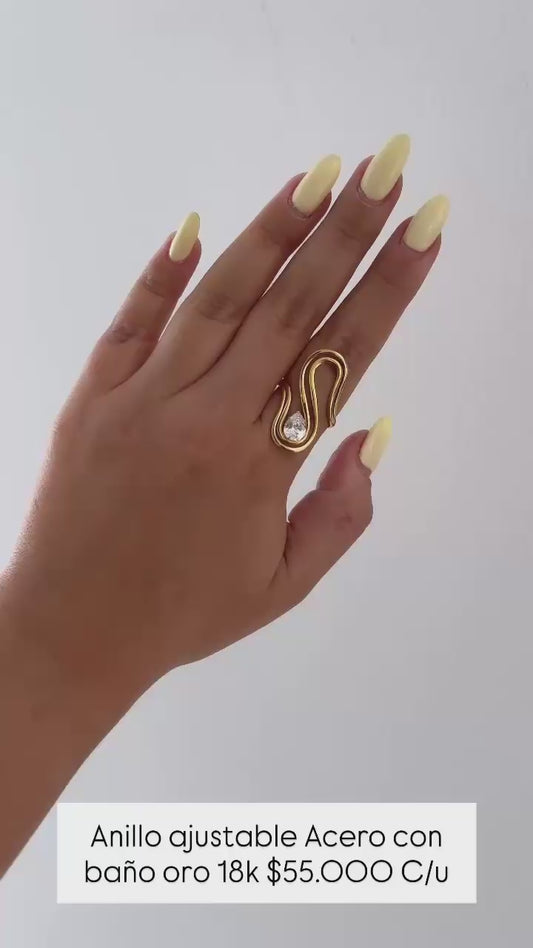 Anillo ajustable acero inox baño oro 18k
